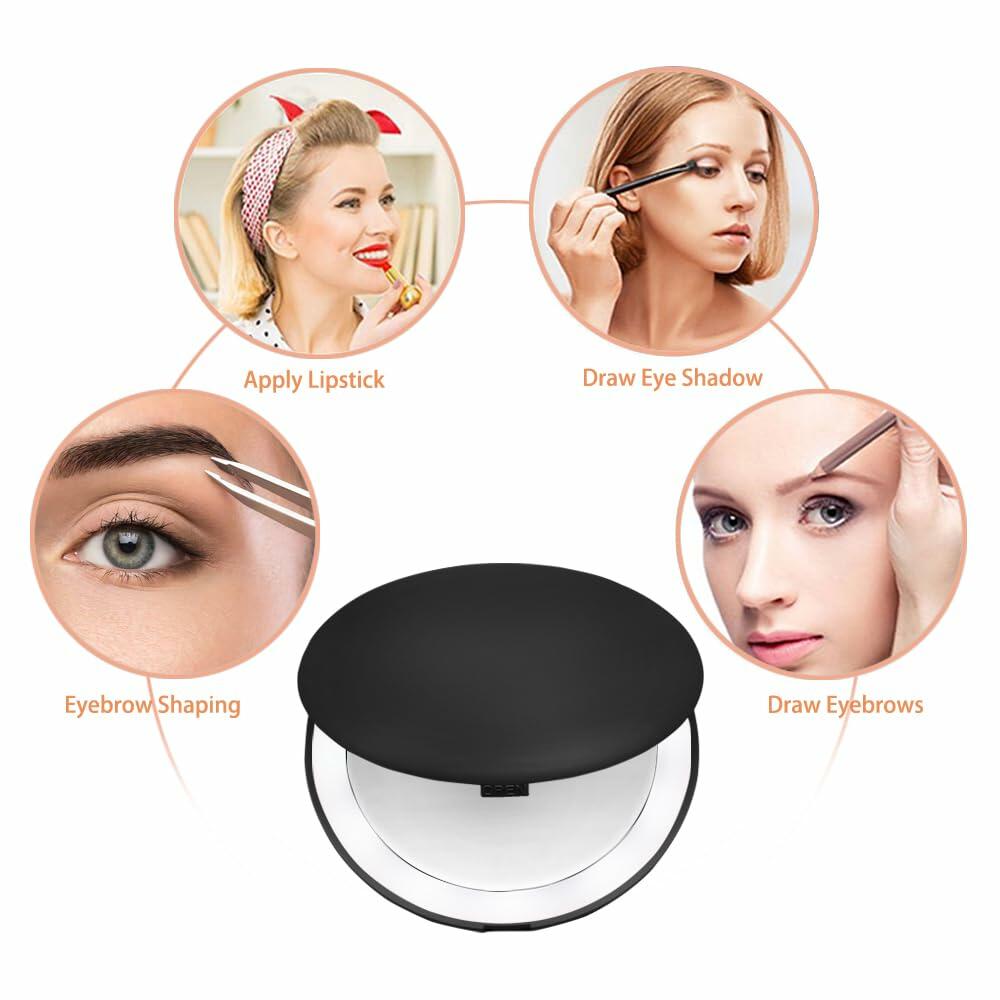 Giazee Rechargeable Lighted Compact Makeup Mirror Green Travel LED 1X/10X