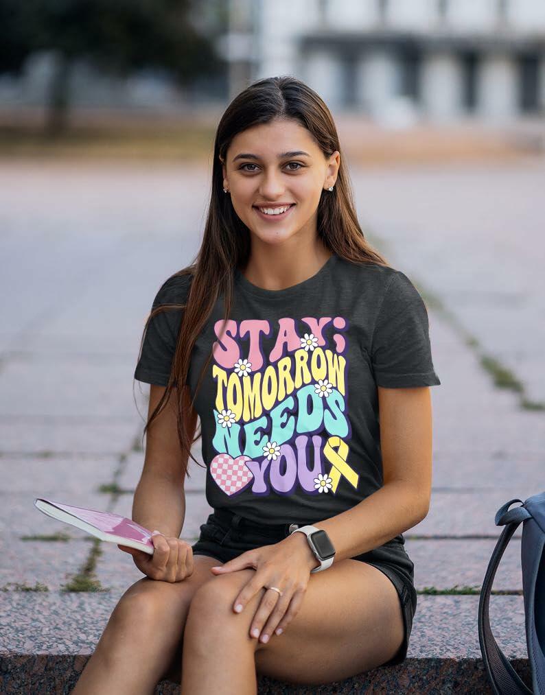 FAYALEQ Suicide Awareness Women Shirt Dark Grey Letter Print Size L