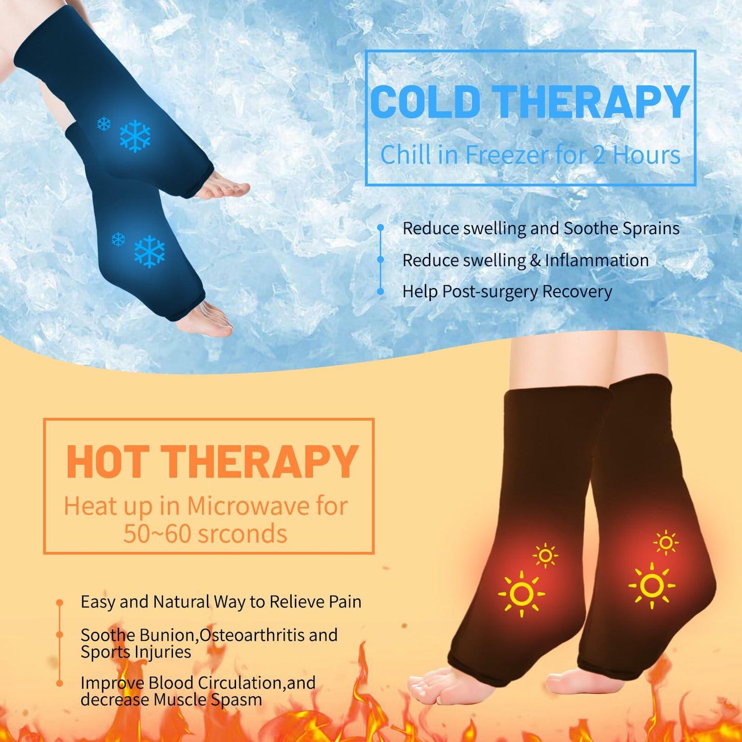 icepac Ankle Ice Pack Reusable Cold Therapy Compression Sock Black