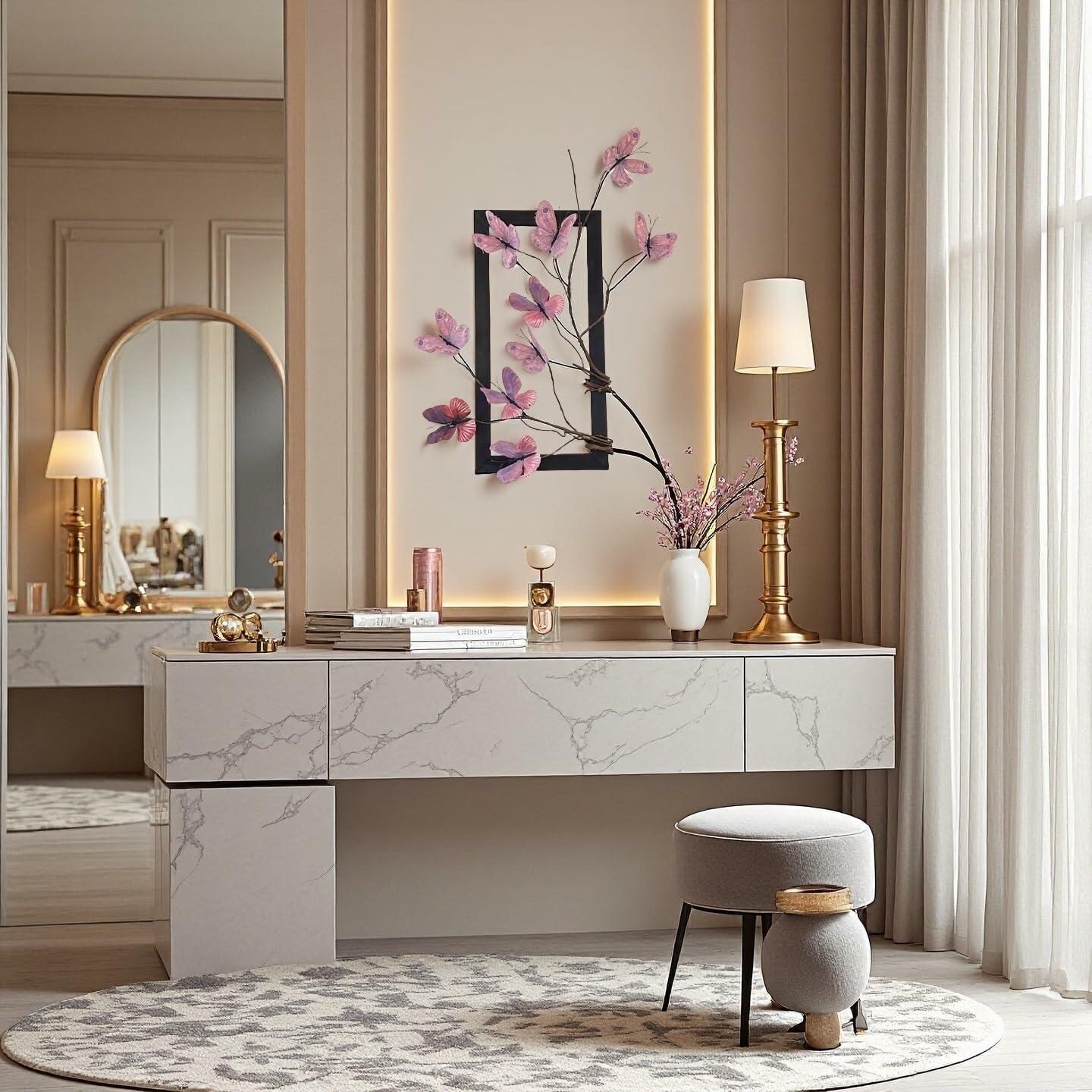 HMKAIJUFUL Handmade Butterfly Wall Art Wood Frame Blue Purple 16x8in