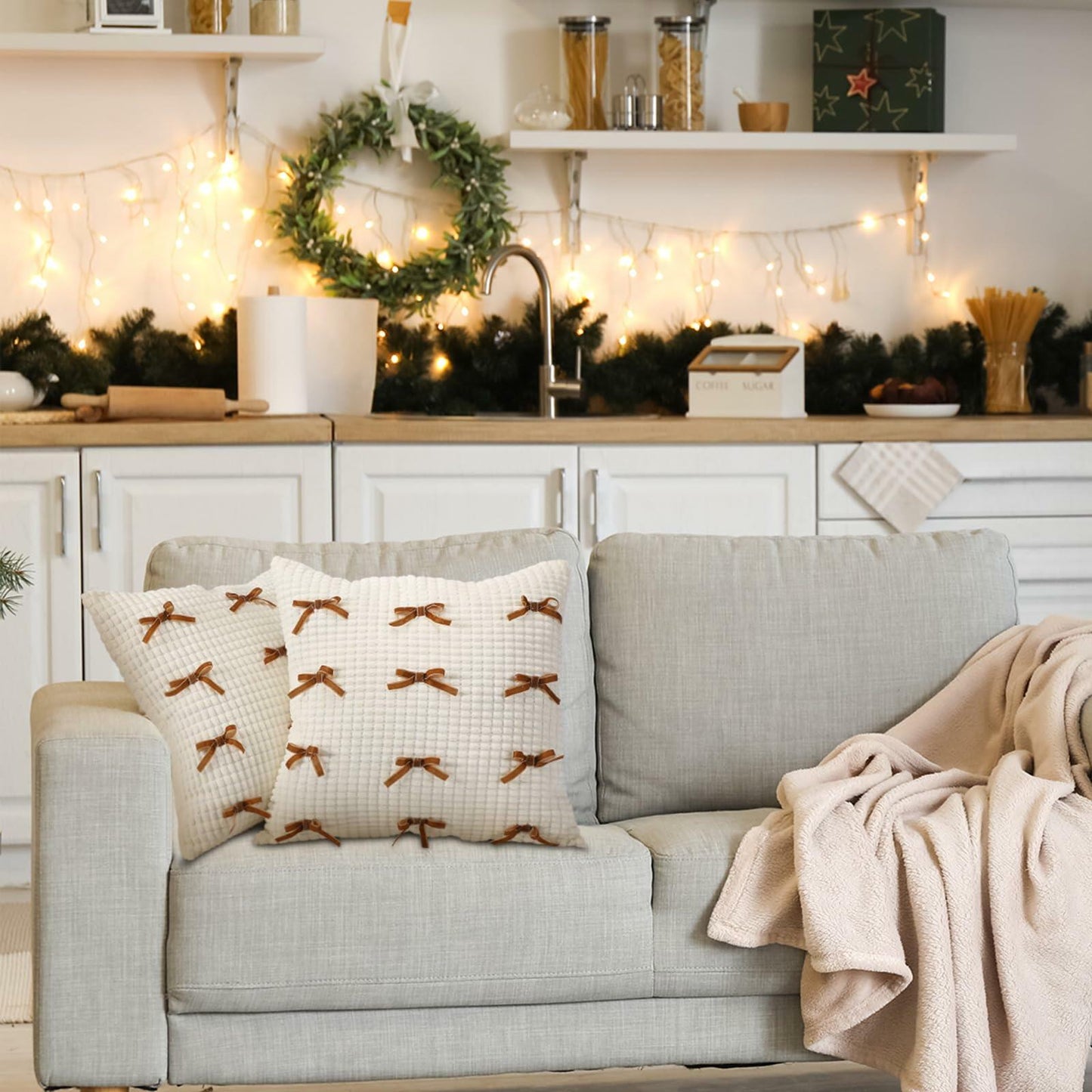 Newwiee Boho Decorative Throw Pillow Covers 18x18 White 2pcs