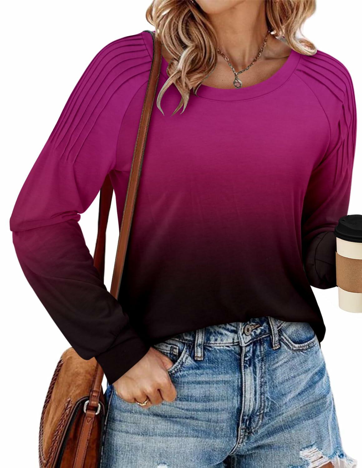 StunShow Womens Long Sleeve Tunic Top Crewneck Gradient Rose Size L