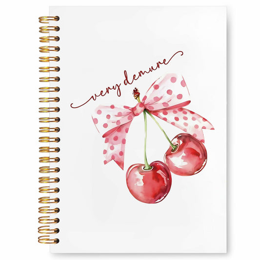 VIIJJUE Coquette Pink Bow Cherry Hardcover Spiral Notebook 5.5x8.3 Inch