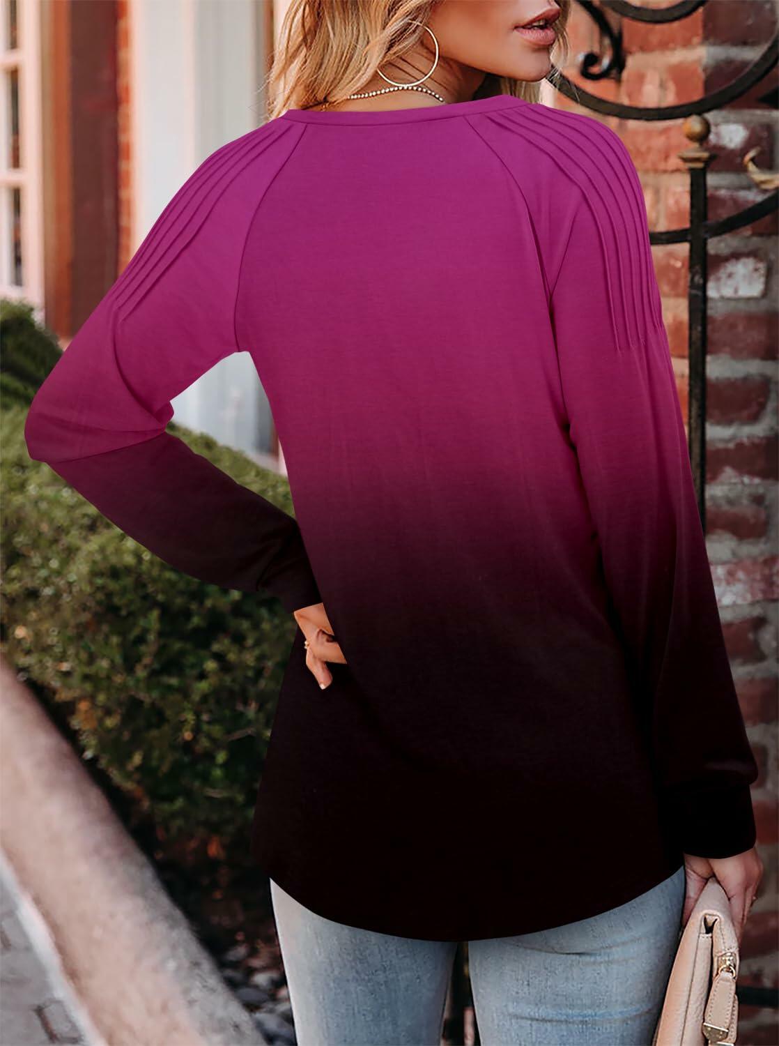 StunShow Womens Long Sleeve Tunic Top Crewneck Gradient Rose Size L