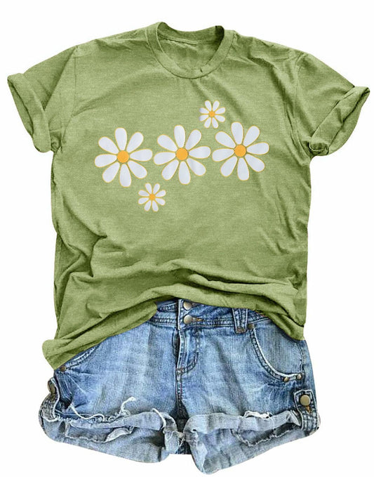 LUKYCILD Daisy Graphic Short Sleeve Summer Shirt Top Green Size M