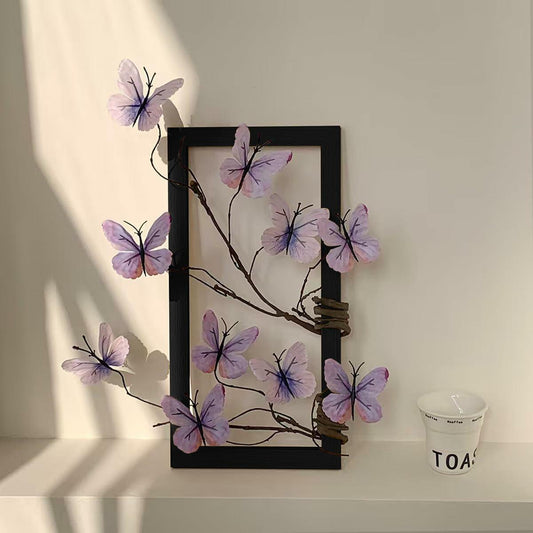 HMKAIJUFUL Handmade Butterfly Wall Art Wood Frame Blue Purple 16x8in