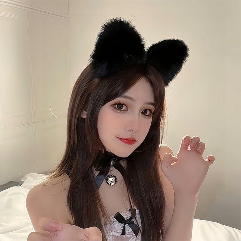 Jinshining White Cat Fox Ears Cosplay Headband with Bells Faux Fur Unisex
