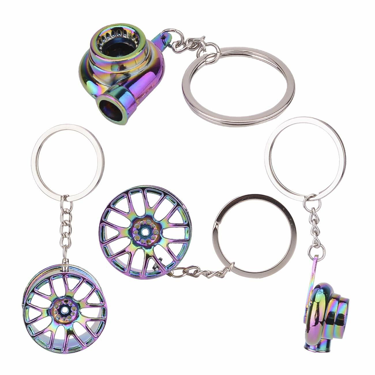 FEBRYTOLD 5pcs Car Parts Key Chains Turbo Gearbox Tire Brake Spring Metal Red