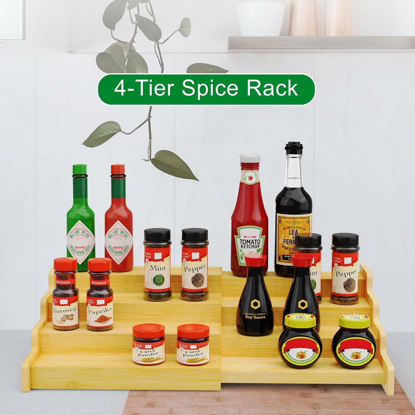 VOPOG 4 Tier Expandable Bamboo Spice Rack Organizer Brown Set of 2