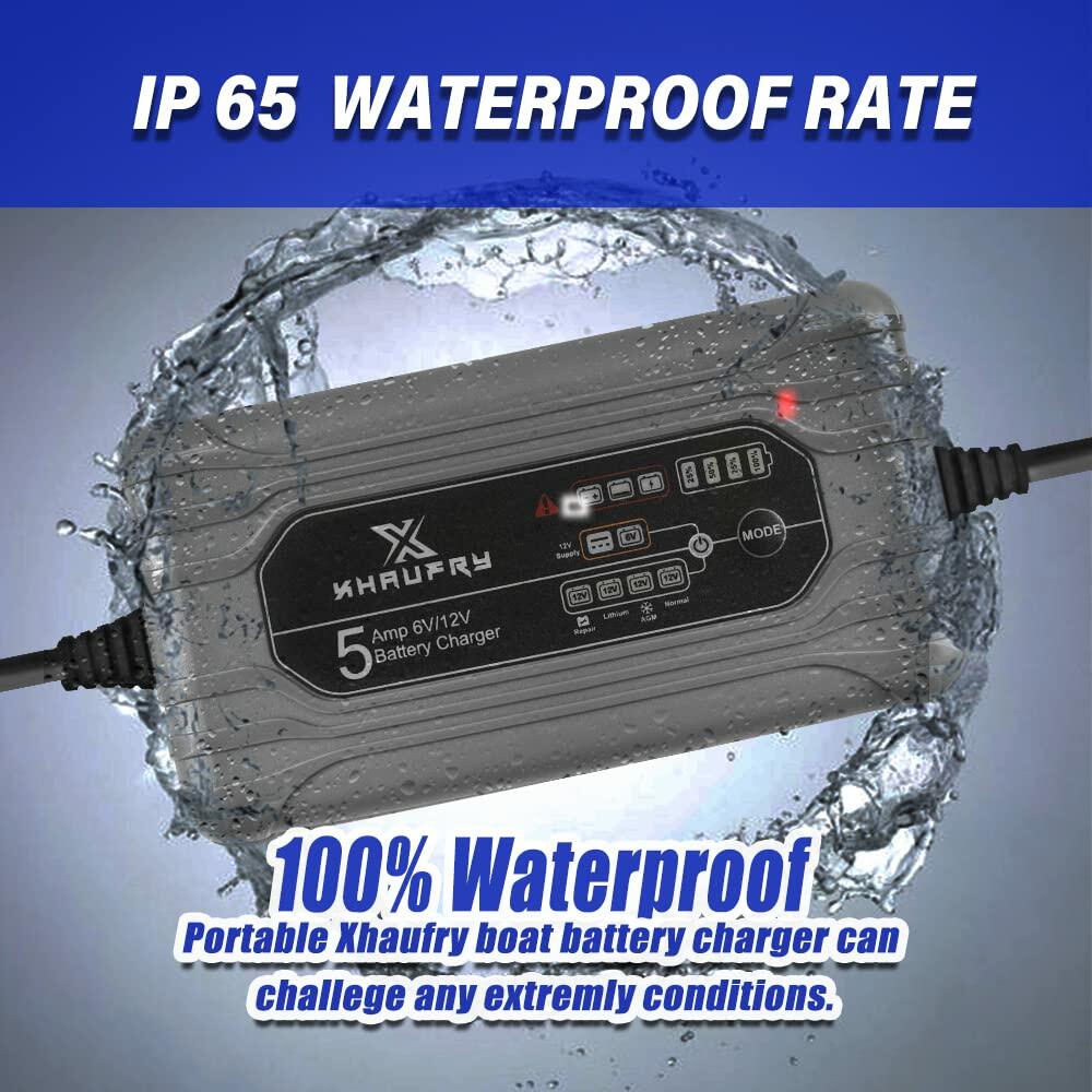 Xhaufry 5 Amp 1 Bank Smart Marine Battery Charger Waterproof Portable