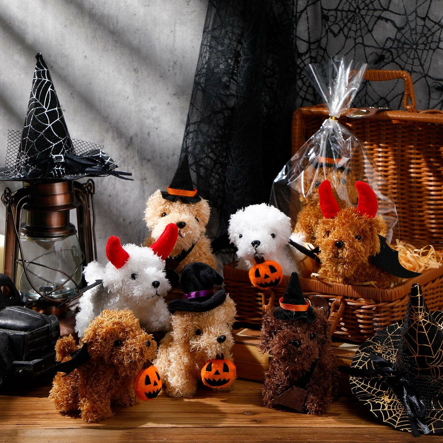 Vinsot Halloween Mini Dog Plush Toys 16pcs Bat Pumpkin 4" White Apricot Brown