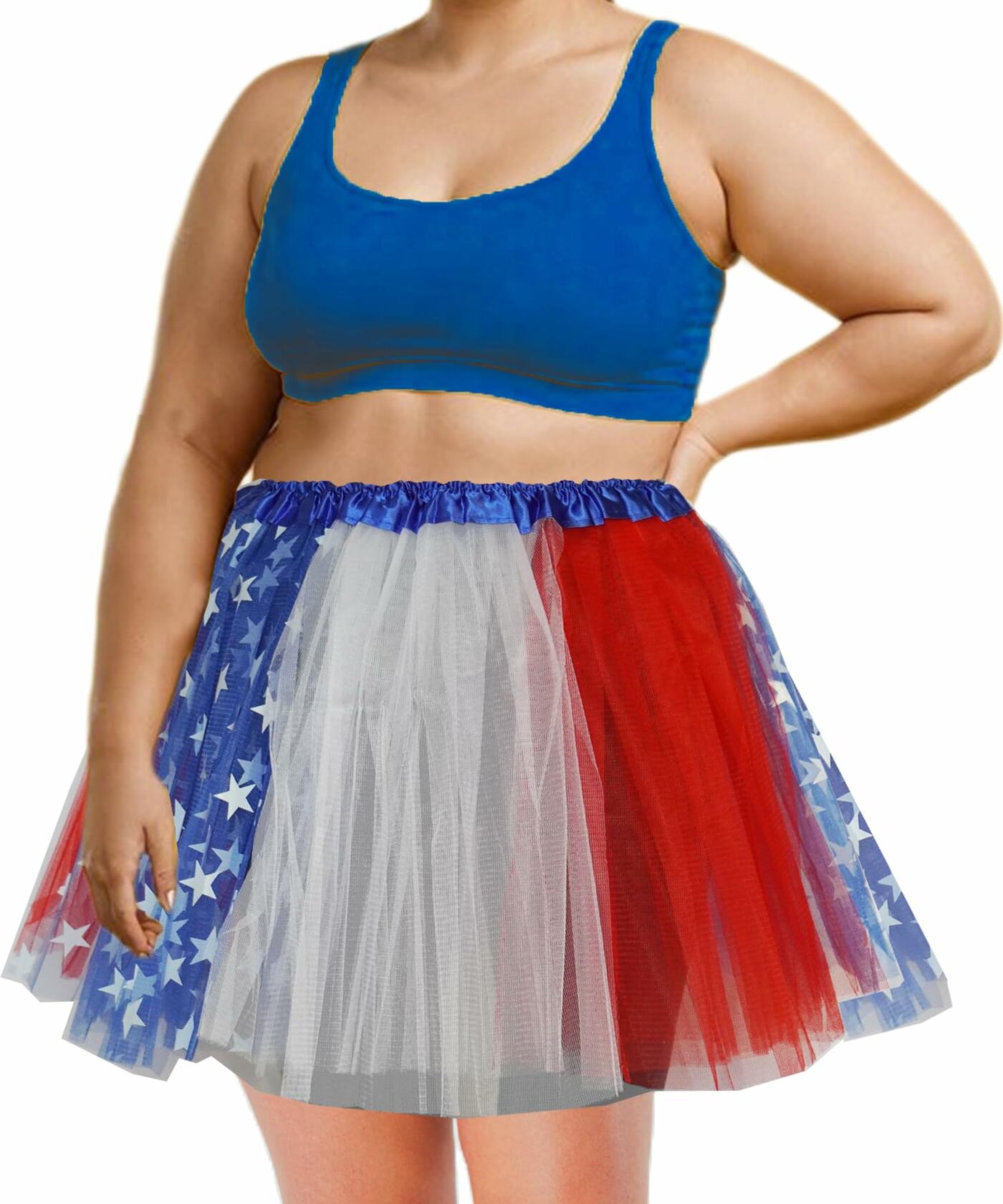 SUFEINI Women's Plus Size Usa Star Tutu Skirt Dance Ballet Halloween Size Plus