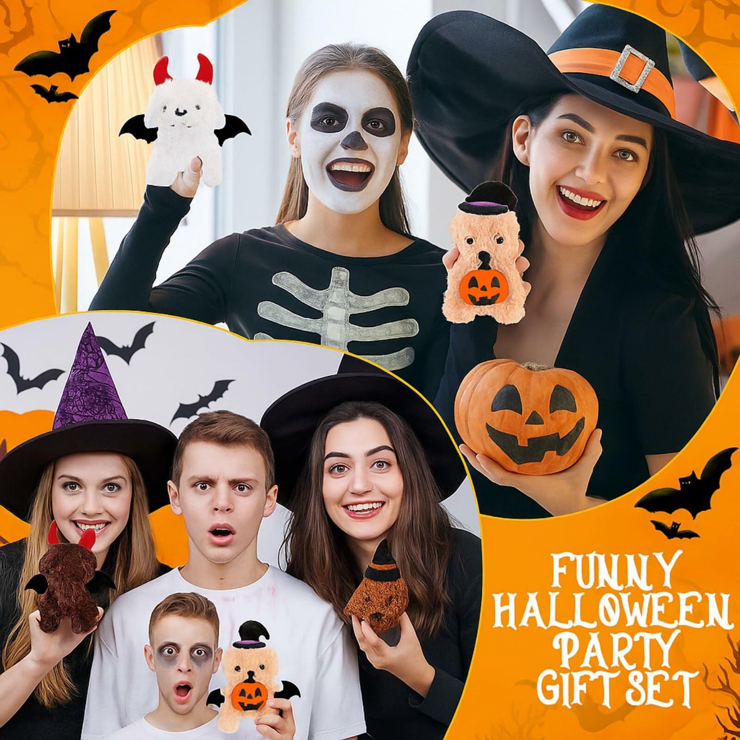 Vinsot Halloween Mini Dog Plush Toys 16pcs Bat Pumpkin 4" White Apricot Brown