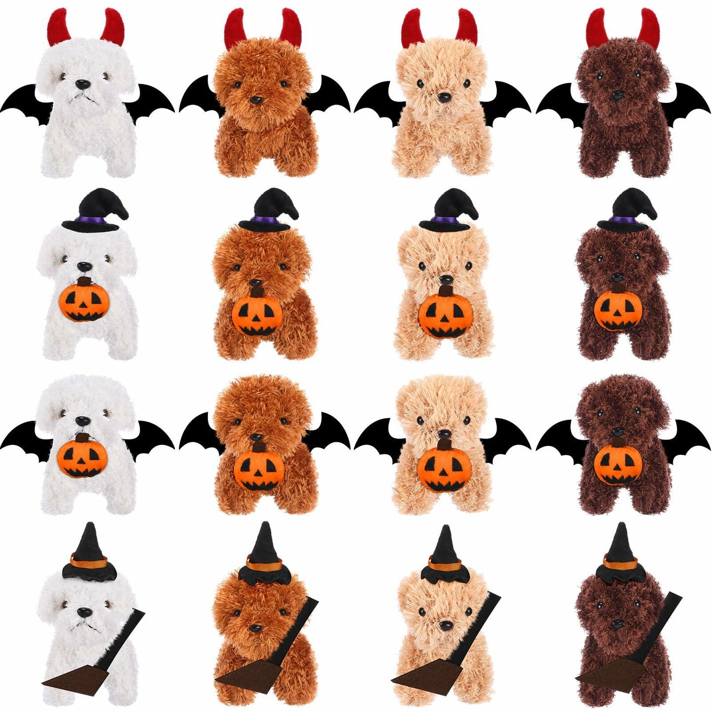 Vinsot Halloween Mini Dog Plush Toys 16pcs Bat Pumpkin 4" White Apricot Brown