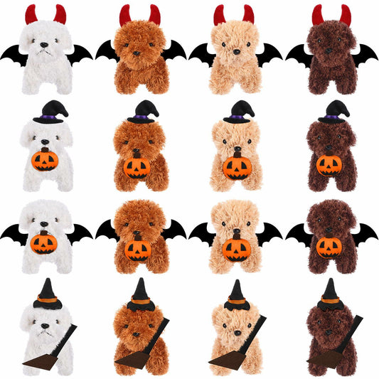 Vinsot Halloween Mini Dog Plush Toys 16pcs Bat Pumpkin 4" White Apricot Brown