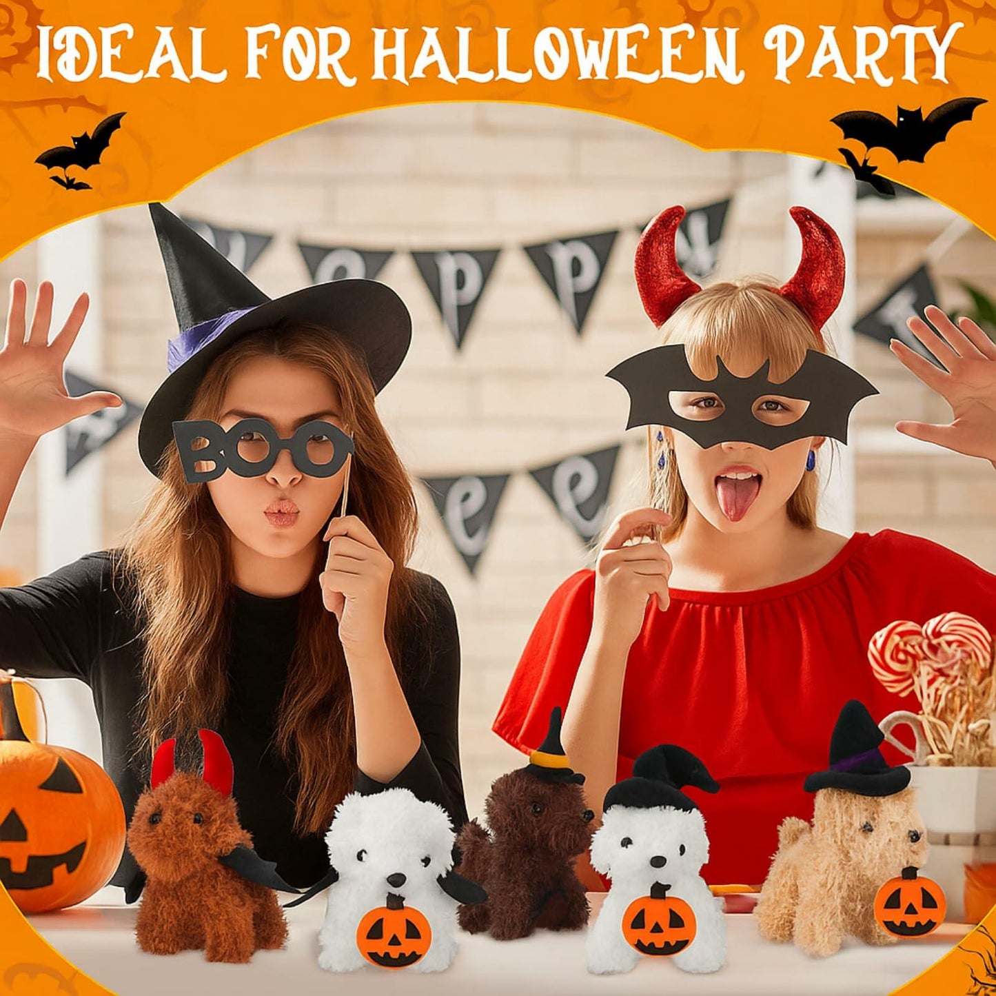 Vinsot Halloween Mini Dog Plush Toys 16pcs Bat Pumpkin 4" White Apricot Brown