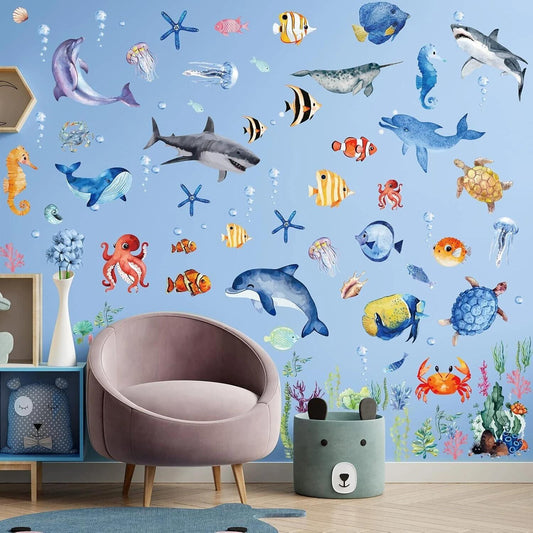 SIKERIC Under The Sea Wall Decals Ocean Animals Nursery Decor Vinyl Art Deco