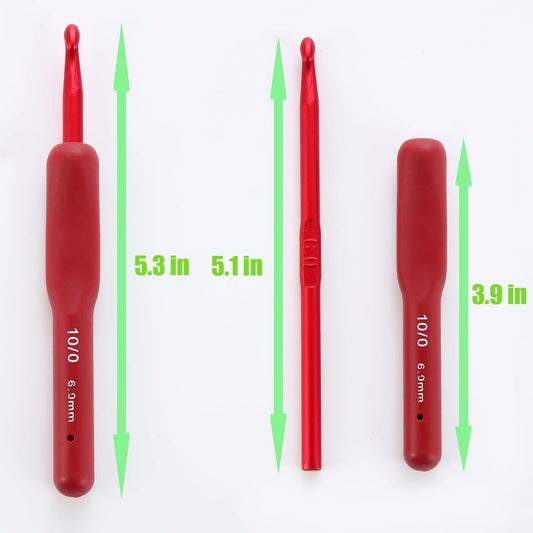 OYEUYID Red Crochet Hook Set 9 Sizes 2-6mm Soft Handle Aluminum