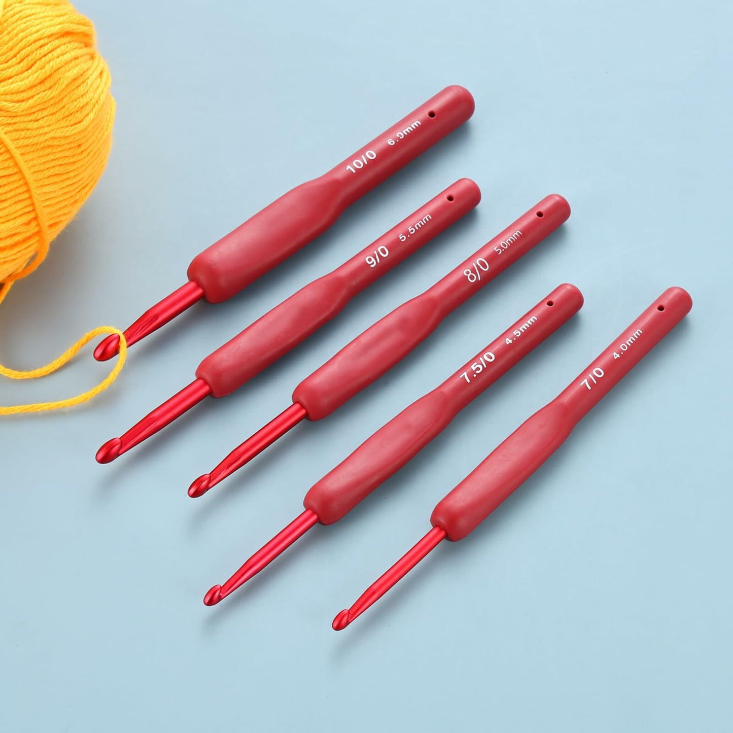 OYEUYID Red Crochet Hook Set 9 Sizes 2-6mm Soft Handle Aluminum