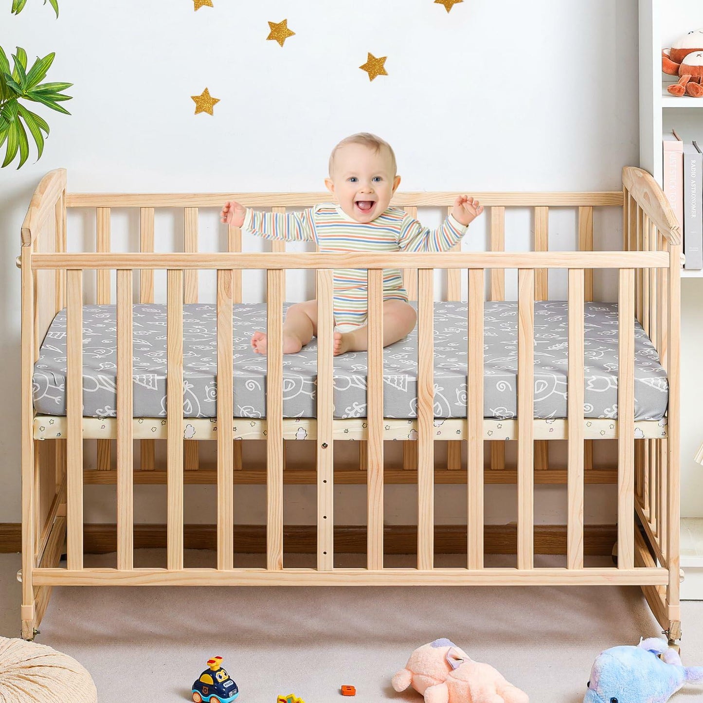 FHMJYH 2PC Super Soft Stretch Knit Crib Sheet Set Microfiber 52x28 Brown Beige