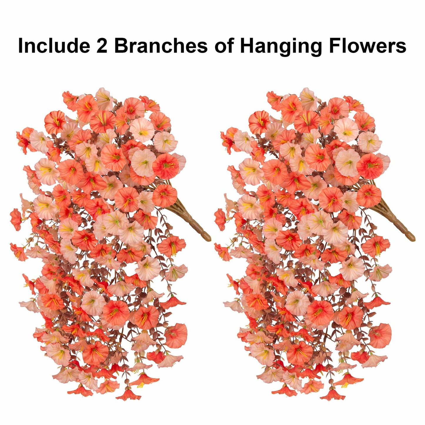 HyeFlora 2PCS Faux Fall Hanging Flowers Plants UV Resistant Orange+Light Orange