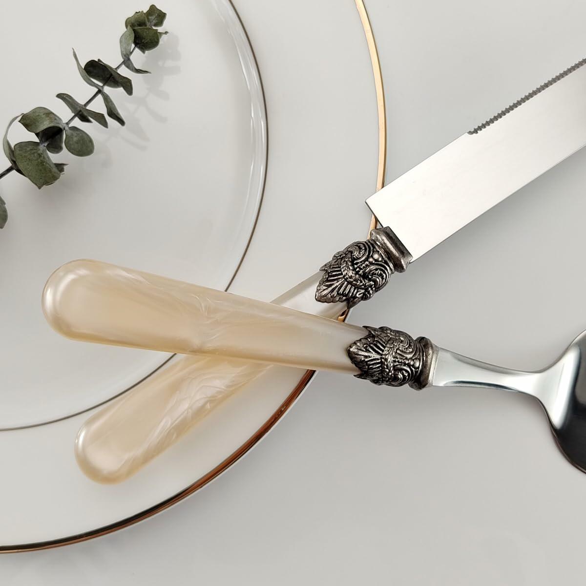 CATHYLIN Wedding Cake Knife & Server Set, Italian Style, 2 pcs, Yellow