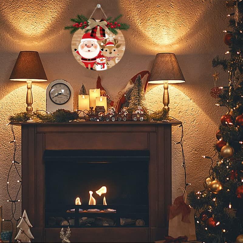 Aowotu Rustic Wooden Holiday Wreath Front Door Decor 12x12 Inch