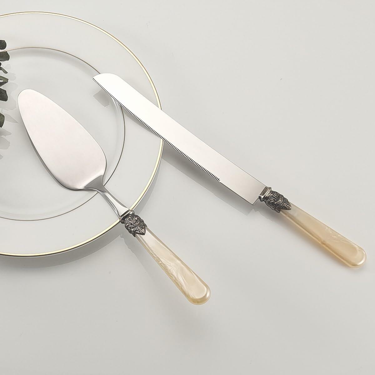 CATHYLIN Wedding Cake Knife & Server Set, Italian Style, 2 pcs, Yellow