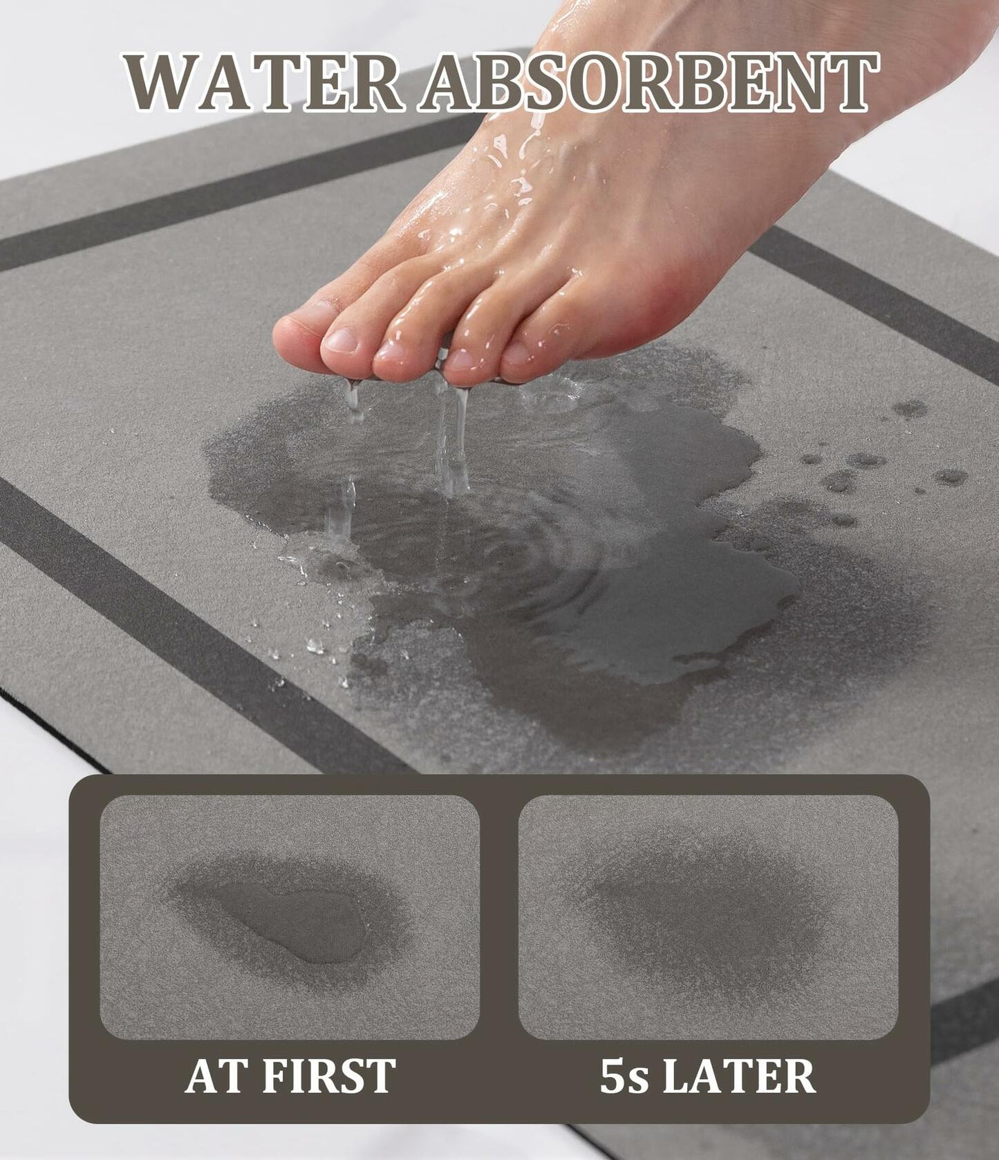 chakme Bathroom Mat Rug Non Slip Quick Dry Ultra Thin 24x16 Grey