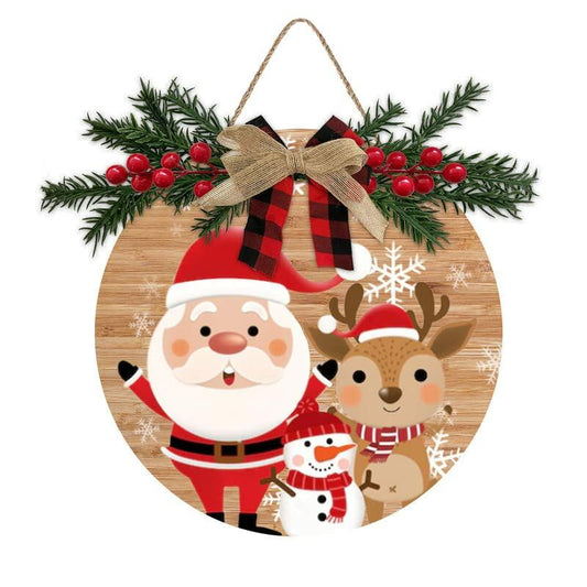 Aowotu Rustic Wooden Holiday Wreath Front Door Decor 12x12 Inch