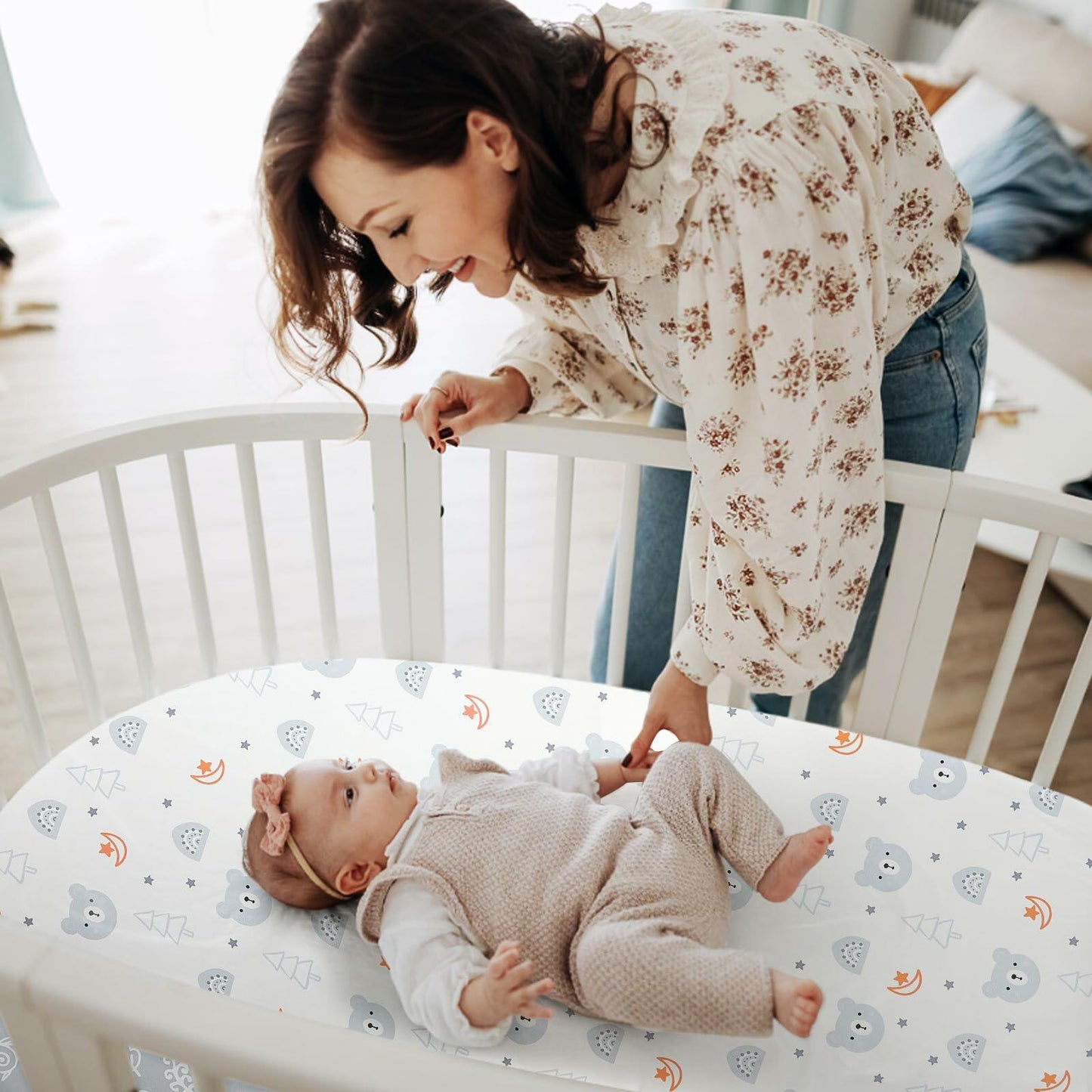 FHMJYH 2PC Super Soft Stretch Knit Crib Sheet Set Microfiber 52x28 Brown Beige