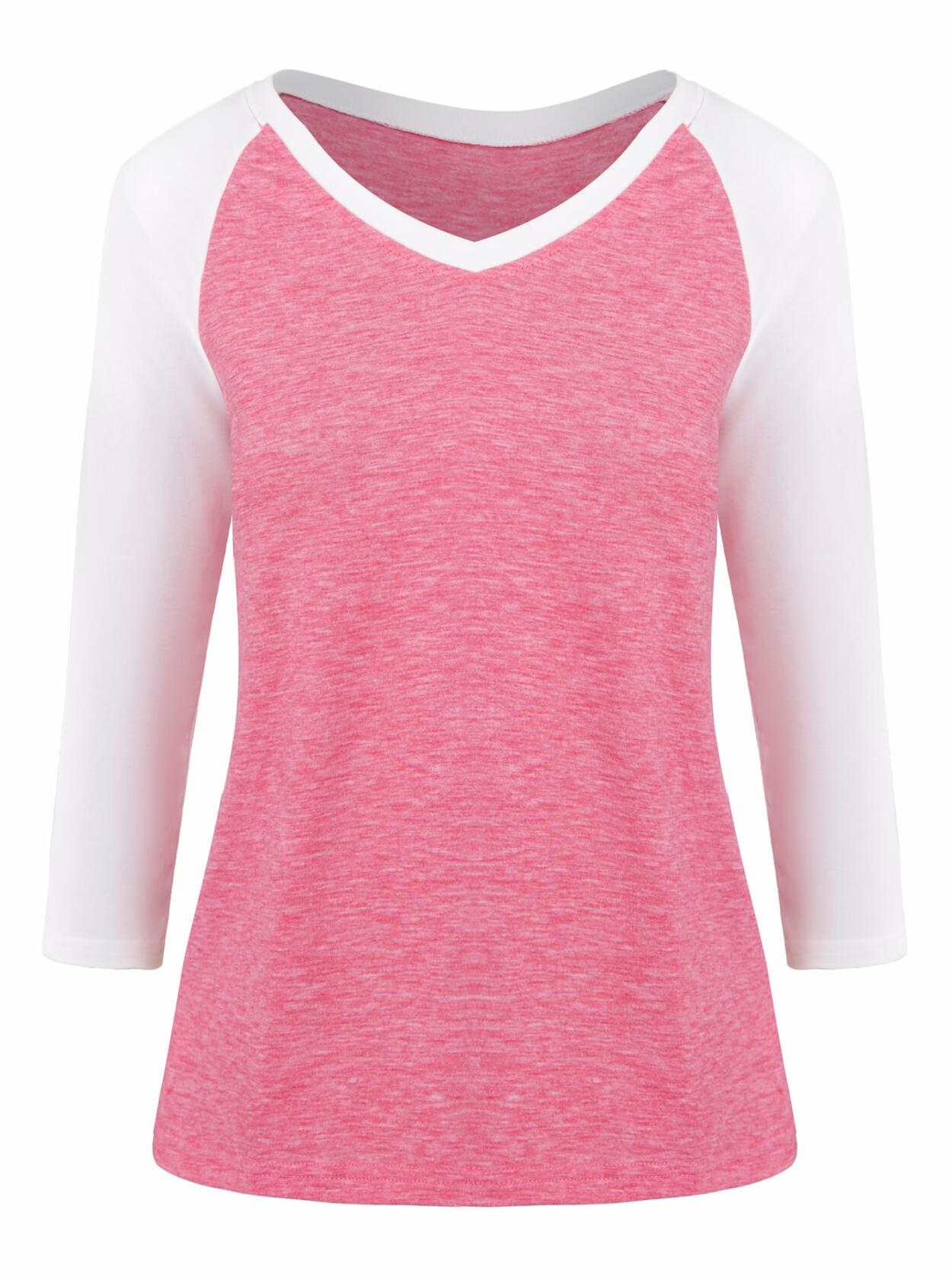 LilyCoco Womens 3/4 Sleeve V Neck Color Block Raglan T Shirt Pink Size M