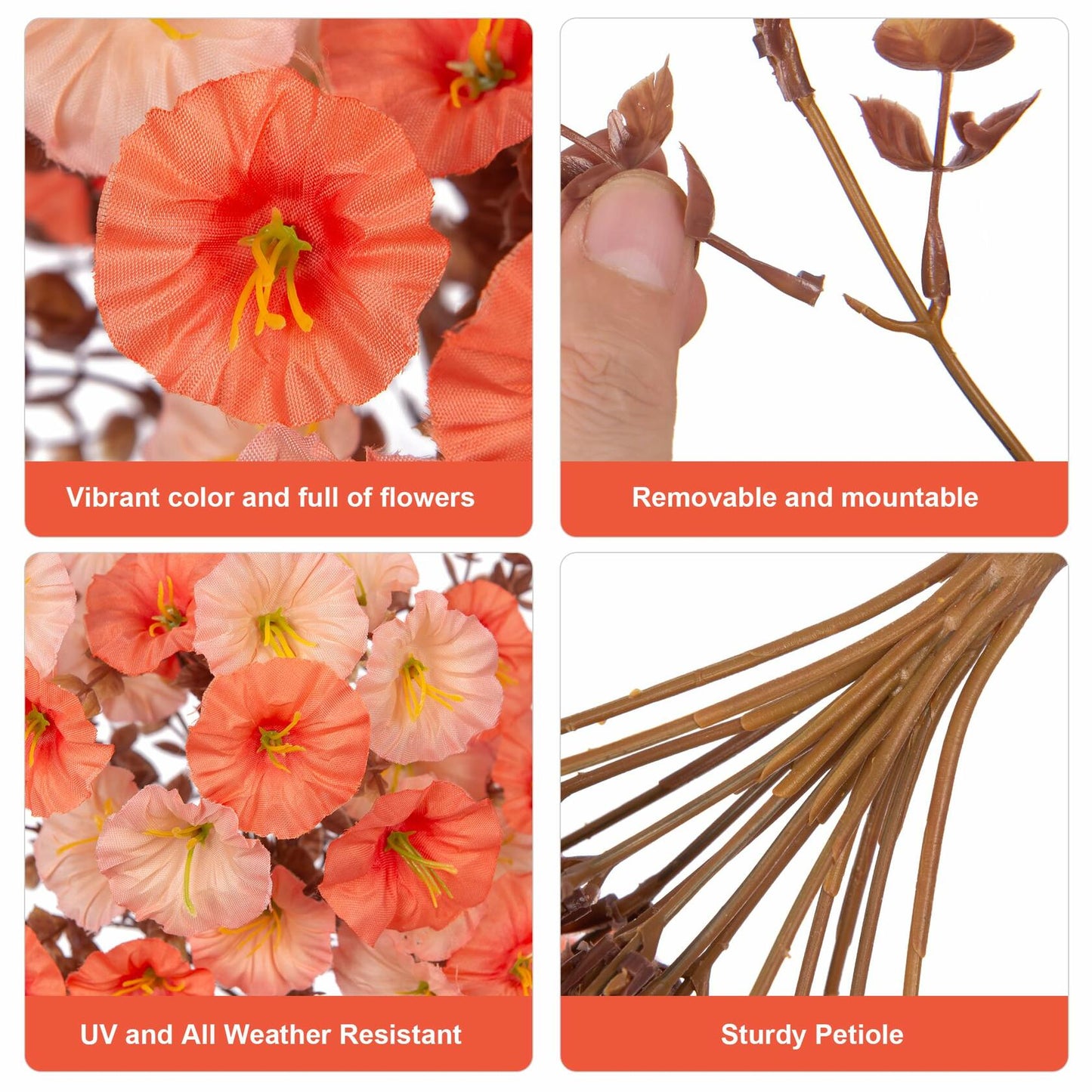 HyeFlora 2PCS Faux Fall Hanging Flowers Plants UV Resistant Orange+Light Orange