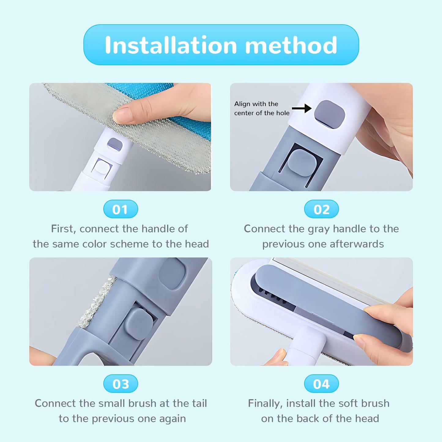 Generic Pet Hair Remover Glove 4-in-1 Brush 17in Handle Black Ergonomic Grip