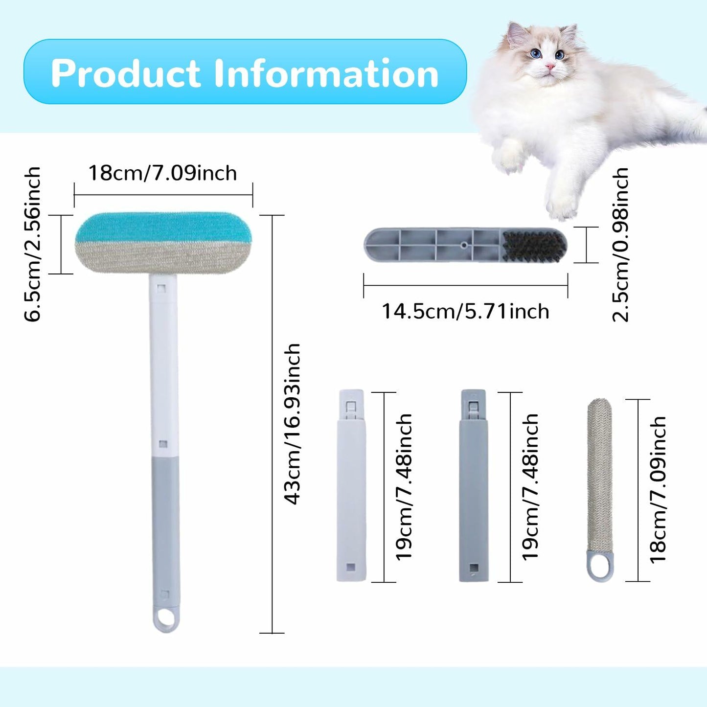 Generic Pet Hair Remover Glove 4-in-1 Brush 17in Handle Black Ergonomic Grip