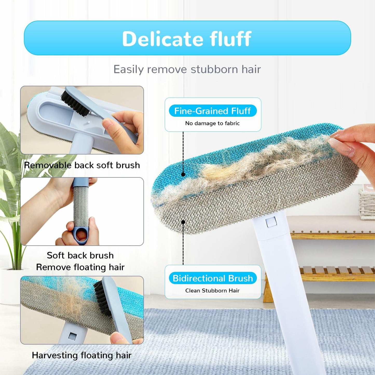 Generic Pet Hair Remover Glove 4-in-1 Brush 17in Handle Black Ergonomic Grip