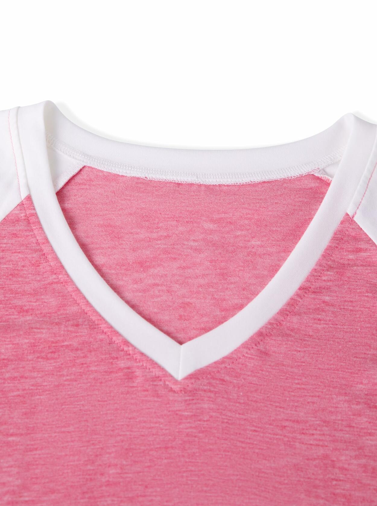 LilyCoco Womens 3/4 Sleeve V Neck Color Block Raglan T Shirt Pink Size M