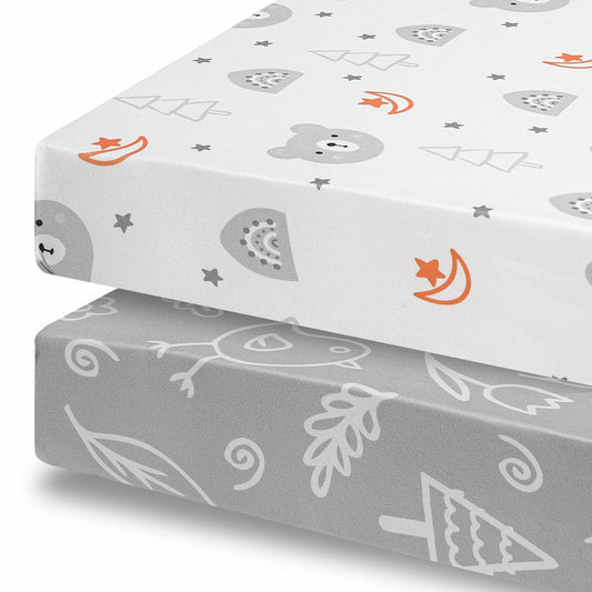 FHMJYH 2PC Super Soft Stretch Knit Crib Sheet Set Microfiber 52x28 Brown Beige