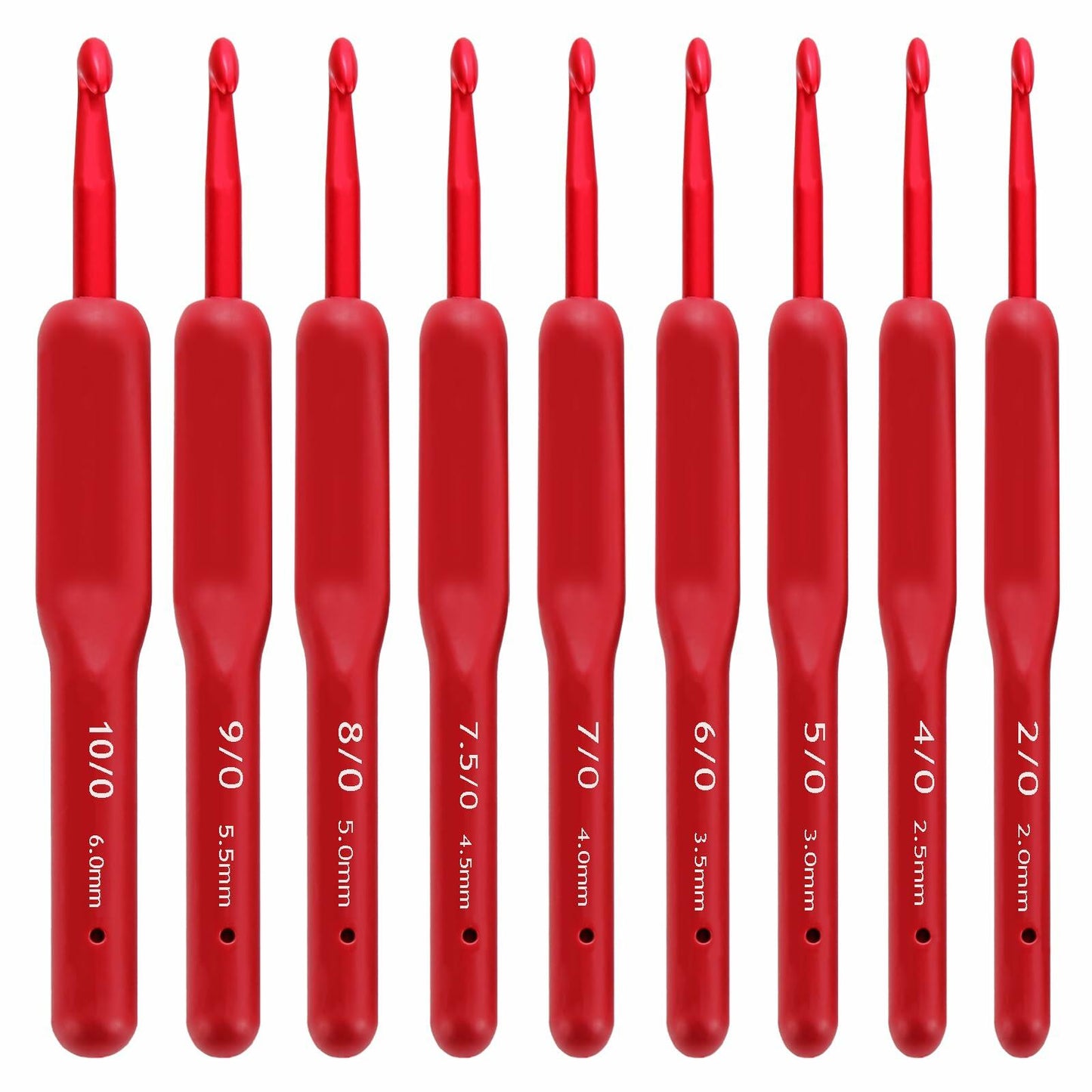 OYEUYID Red Crochet Hook Set 9 Sizes 2-6mm Soft Handle Aluminum
