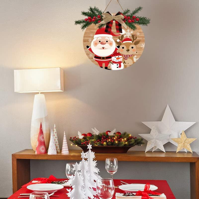 Aowotu Rustic Wooden Holiday Wreath Front Door Decor 12x12 Inch