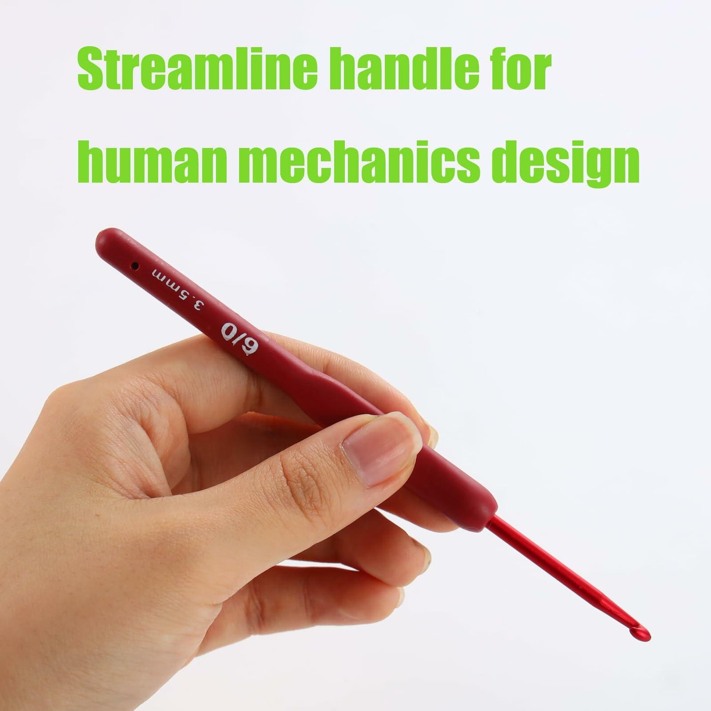 OYEUYID Red Crochet Hook Set 9 Sizes 2-6mm Soft Handle Aluminum