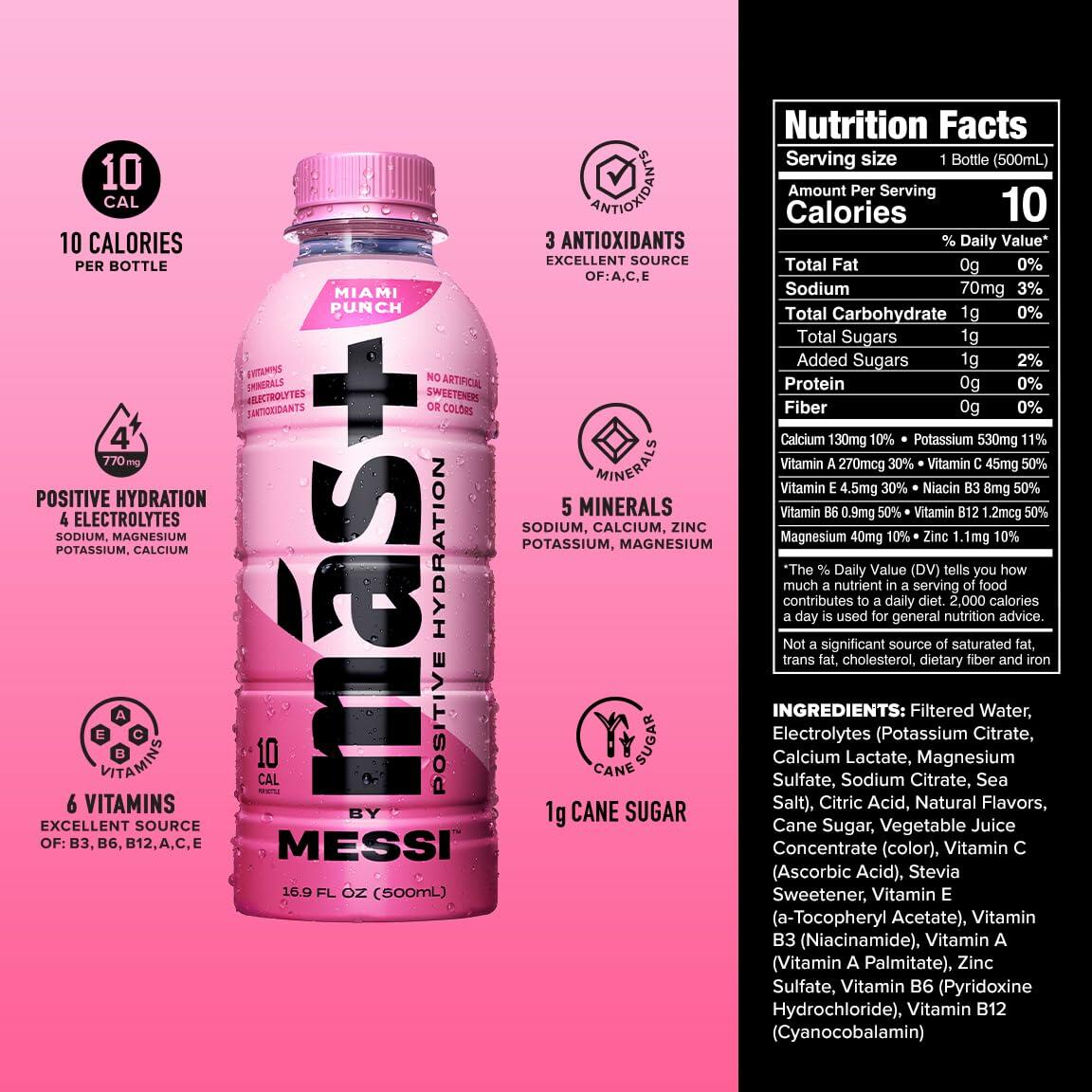 Más+ by Messi Sports Drink Miami Punch 16.9oz 12-Pack Vitamins Electrolytes