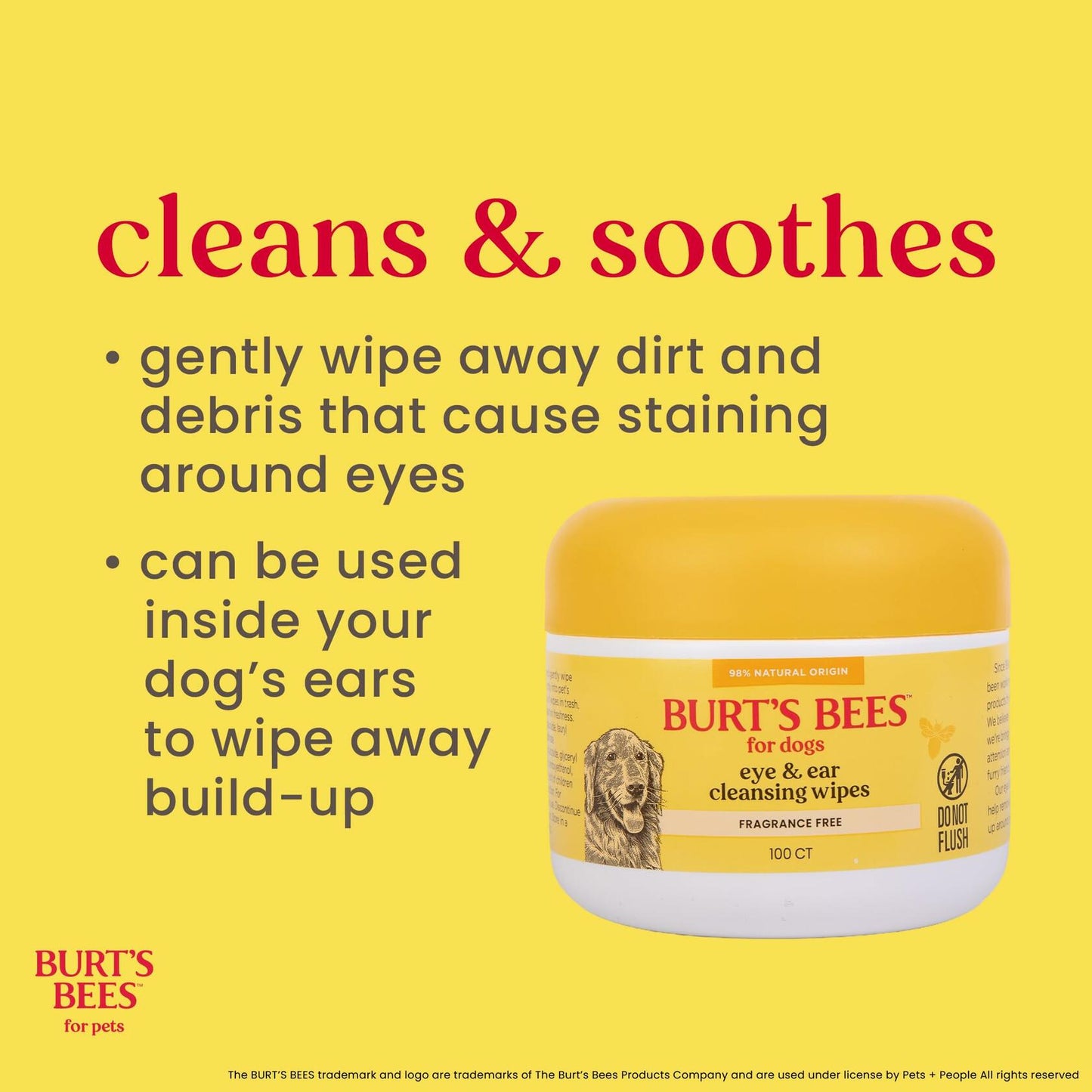 Burt's Bees Pets Eye & Ear Cleansing Wipes Fragrance-Free 100 Count