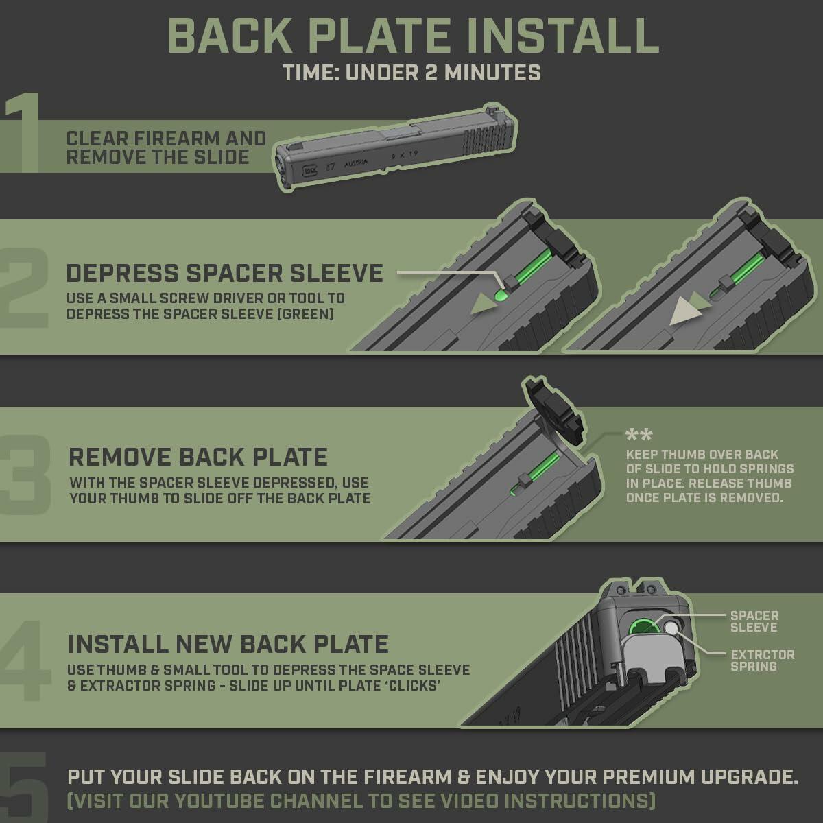 Milspin Glock Slide Back Plate American Flag CNC Stainless G43 G43X G48