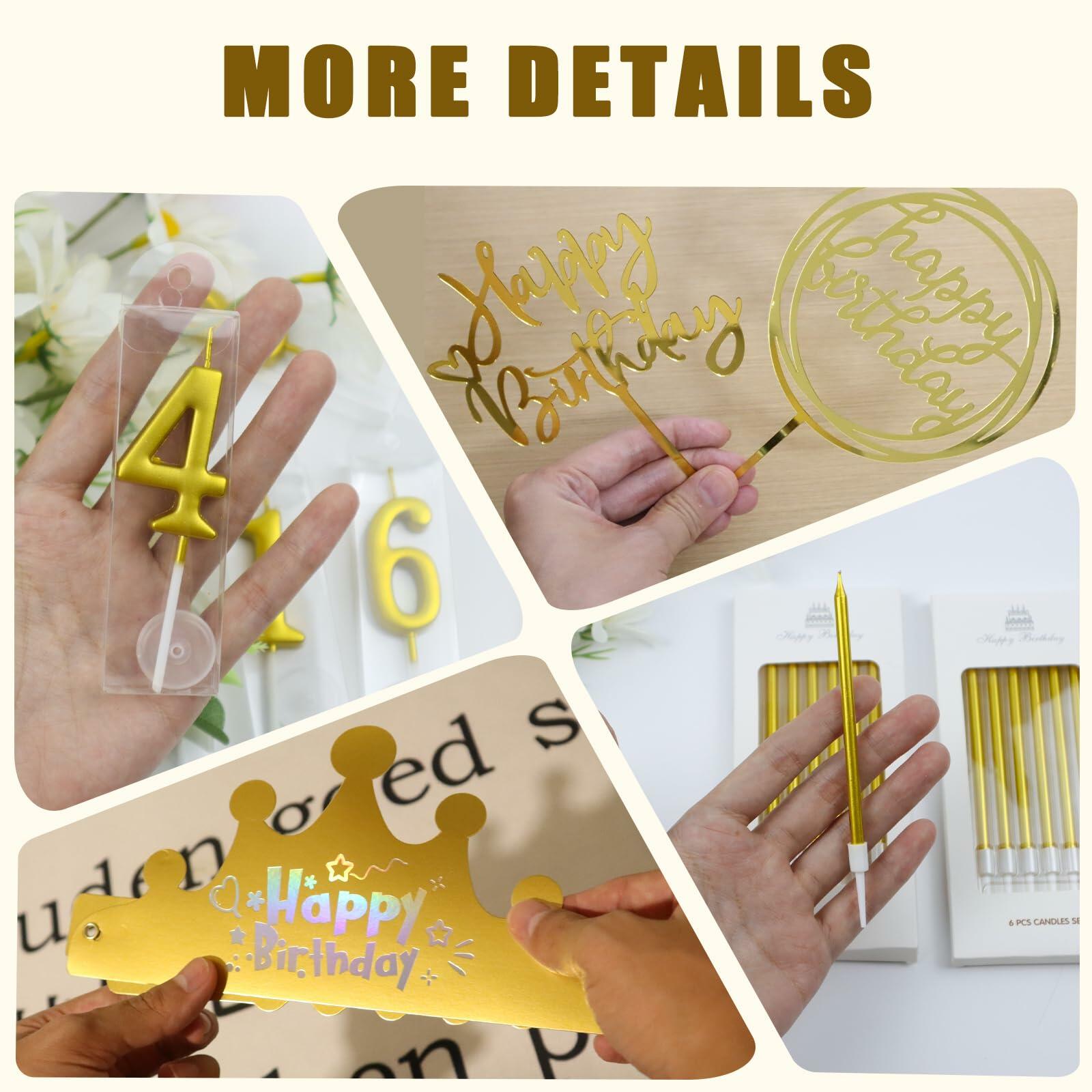 Chanseen 25Pcs Gold Birthday Candle Set Number 0-9 Metallic Long Thin