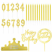 Chanseen 25Pcs Gold Birthday Candle Set Number 0-9 Metallic Long Thin
