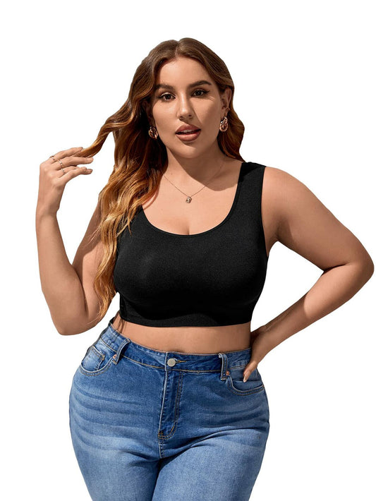 WDIRARA Women's Plus Size Bralette Scoop Neck Crop Cami Top Bra Blue 3XL