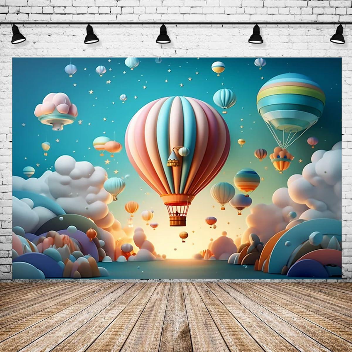 Sky Hot Air Balloon Photo Backdrop 7x5FT Birthday Newborn Gender Reveal