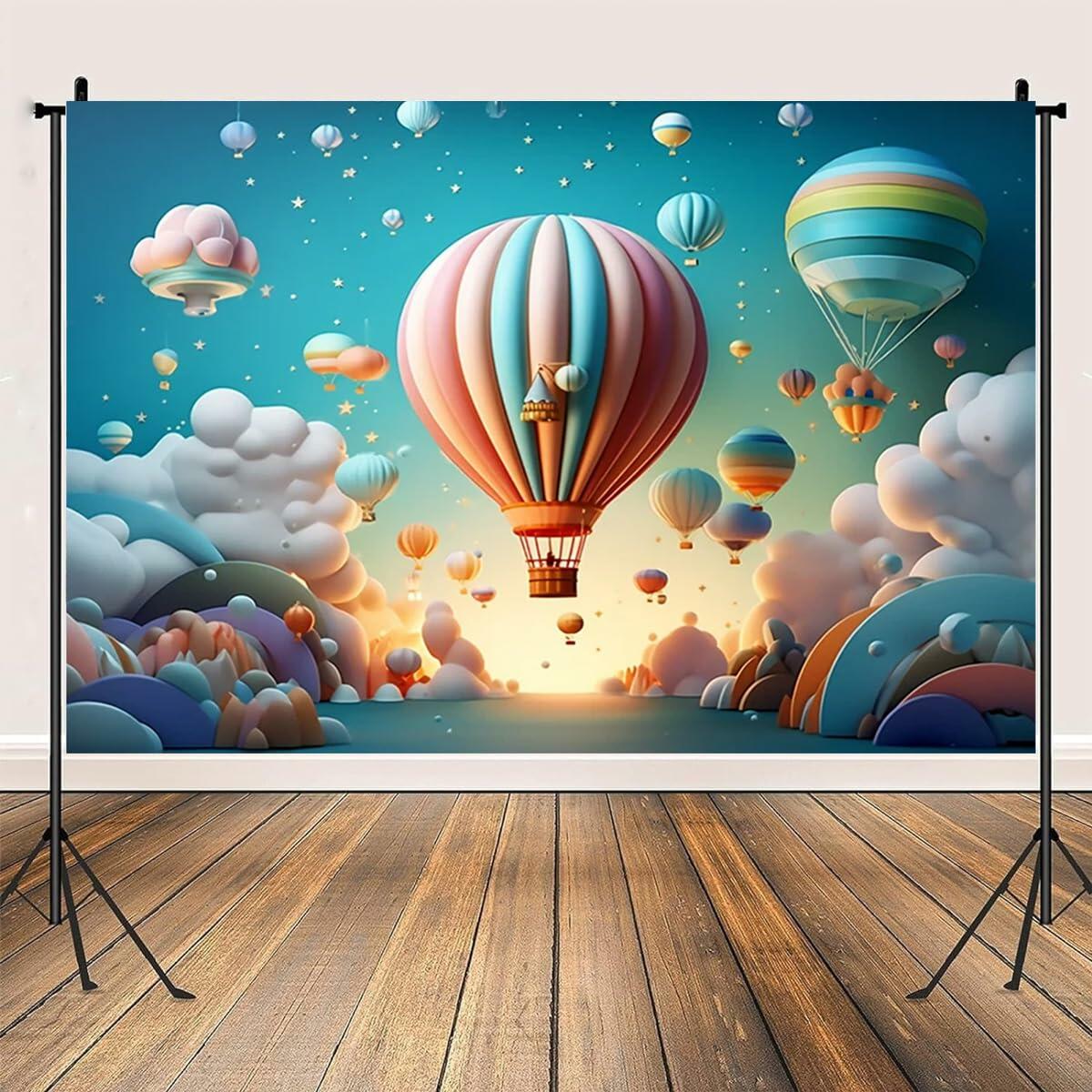 Sky Hot Air Balloon Photo Backdrop 7x5FT Birthday Newborn Gender Reveal