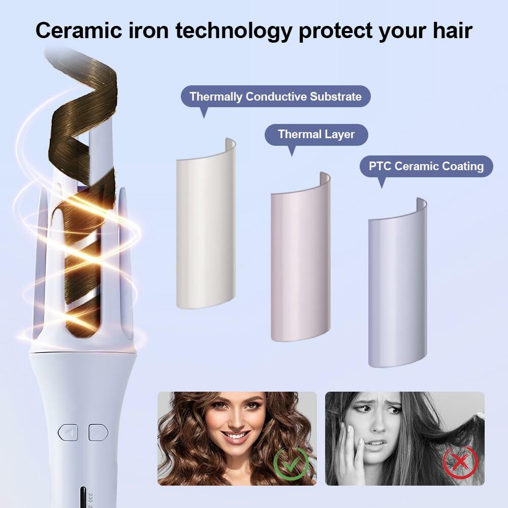 FOUYIN Auto Hair Curler 1 Inch 4 Temp Fast Heating Dual Voltage Blue